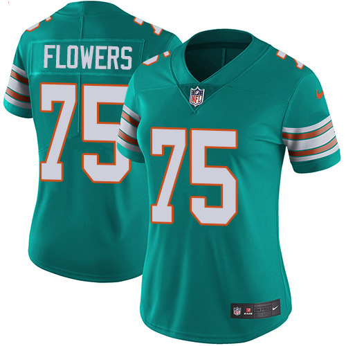 Nike Miami Dolphins #75 Ereck Flowers Aqua Green Alternate Women Stitched NFL Vapor Untouchable Limited Jersey